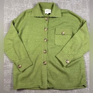Industry Green Boho Chunky Button Down Long Sleeve Cardigan Sweater Womens M